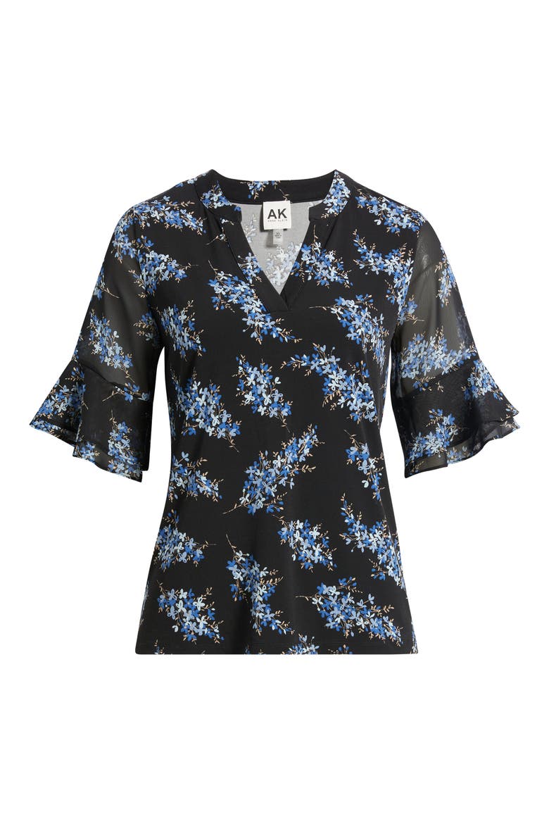 Floral Ruffle Sleeve Top, Alternate, color, ANNE BLACK MULTI