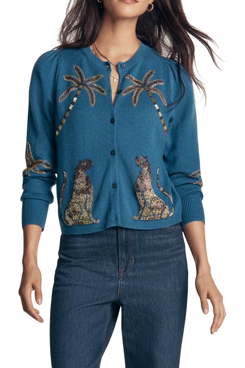 Ria Embellished Cardigan, Main, color, BLUE, PALM