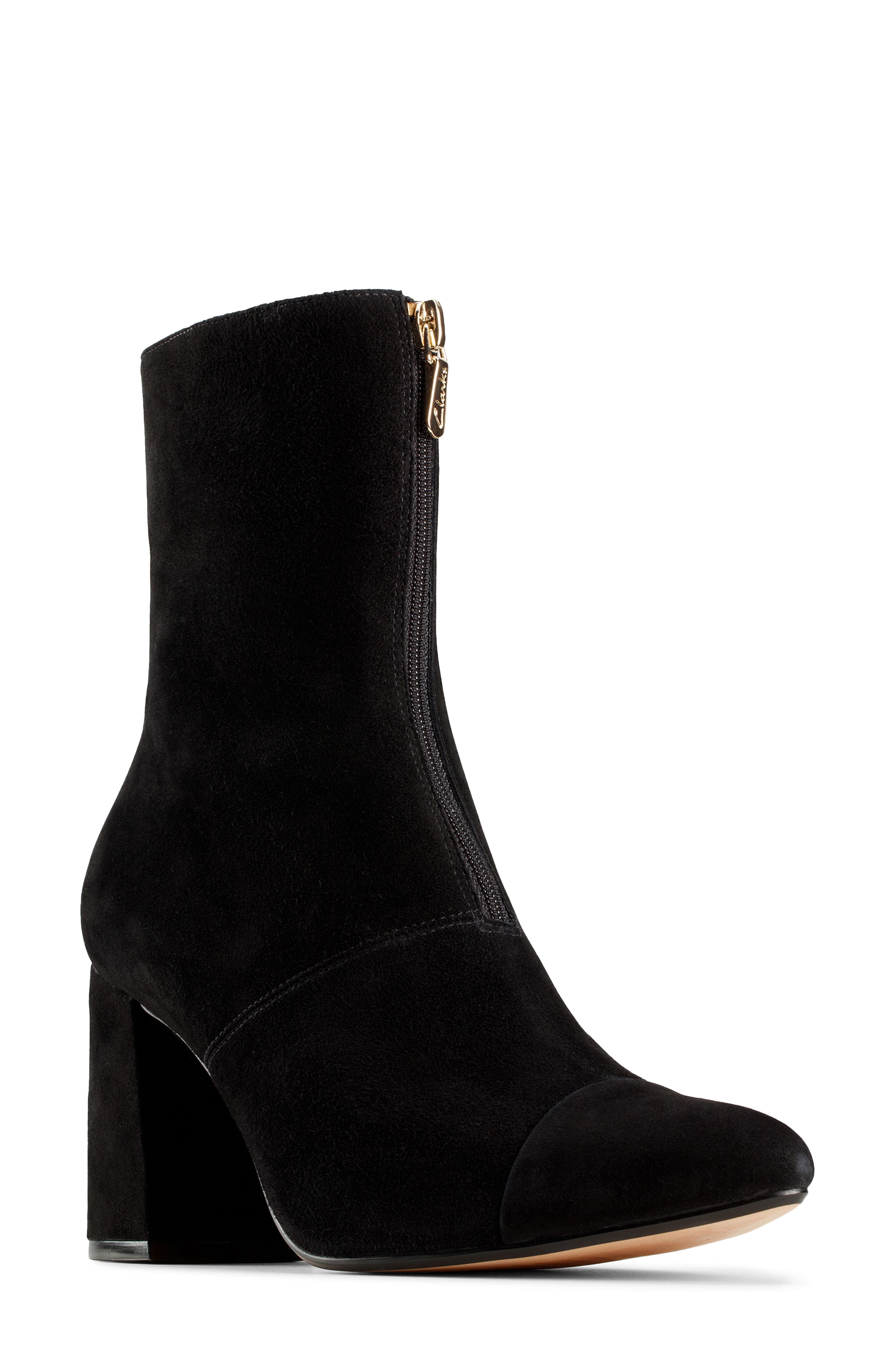Laina85 Front Zip Bootie, Main, color, BLACK SUEDE