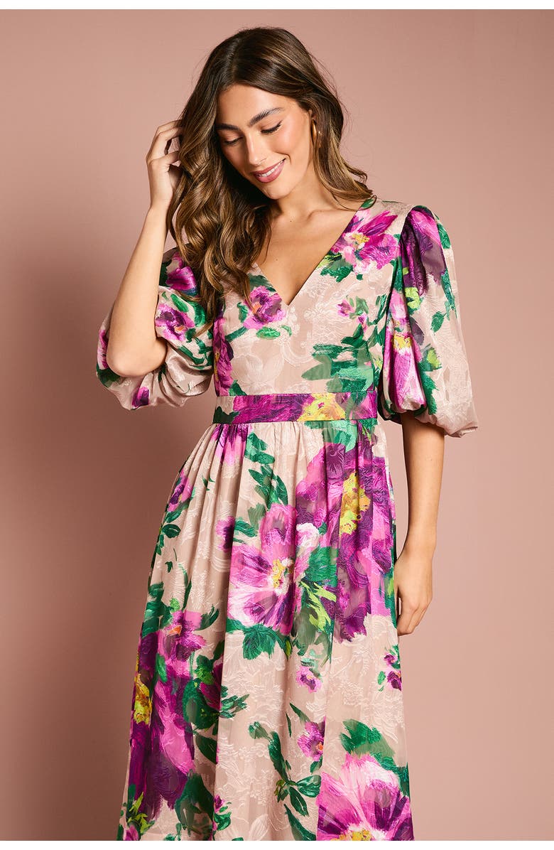 Coast Bow Detail Jacquard Midi Dress, Alternate, color, Purple