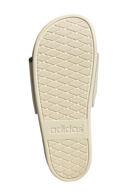 Adidas Originals Adilette Comfort Womens Faux Leather Cushioned Footbed Slide Sandals In White/green Met./green Met.