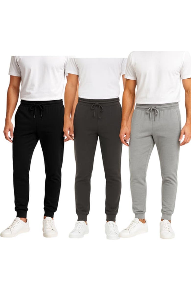 BenBen Mens 3 Pack French Terry Ultra Soft Butter Joggers, Main, color, Black/Charcoal/Grey