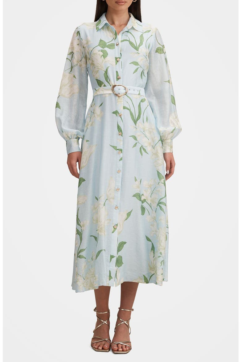 Freya Floral Belted Button-Up Midi Shirtdress, Main, color, BLUE ARNA FLORAL