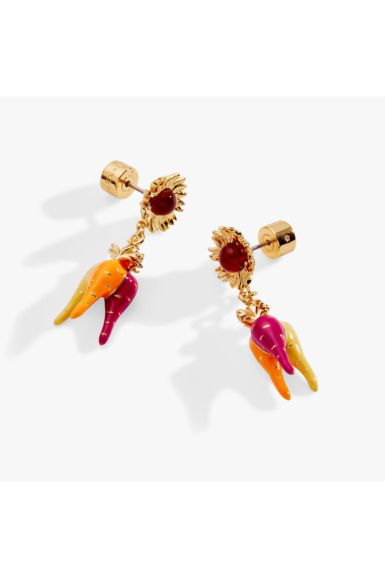 Farmers' Market Sunflower & Rainbow Carrot Drop Earrings, Alternate, color, Gold