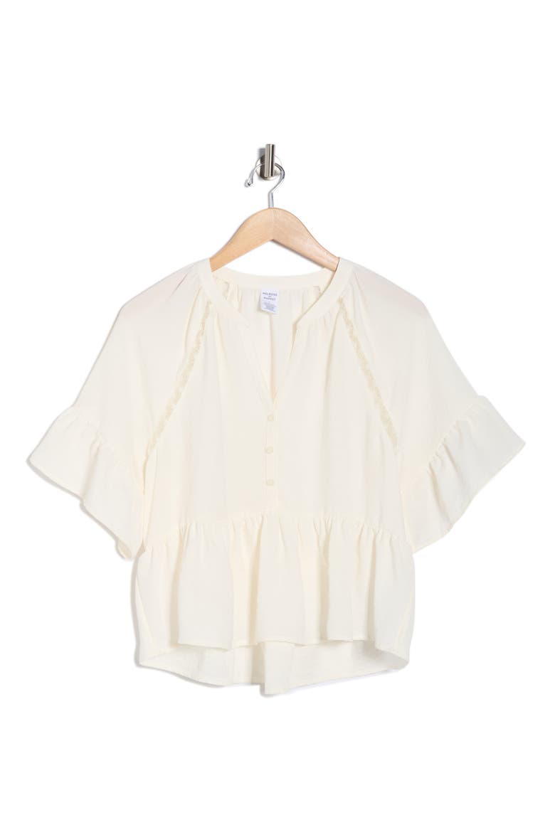 Ruffle Peplum Top, Alternate, color, IVORY EGRET