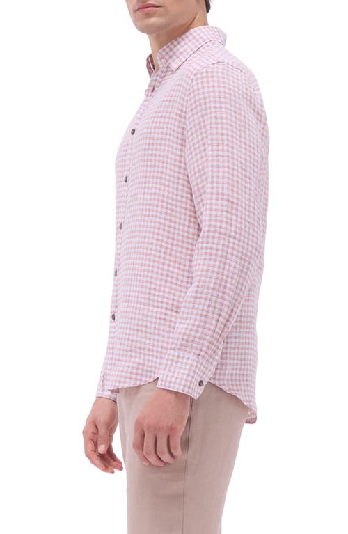 Bugatchi Julian Check Slub Linen Button-up Shirt In Brick
