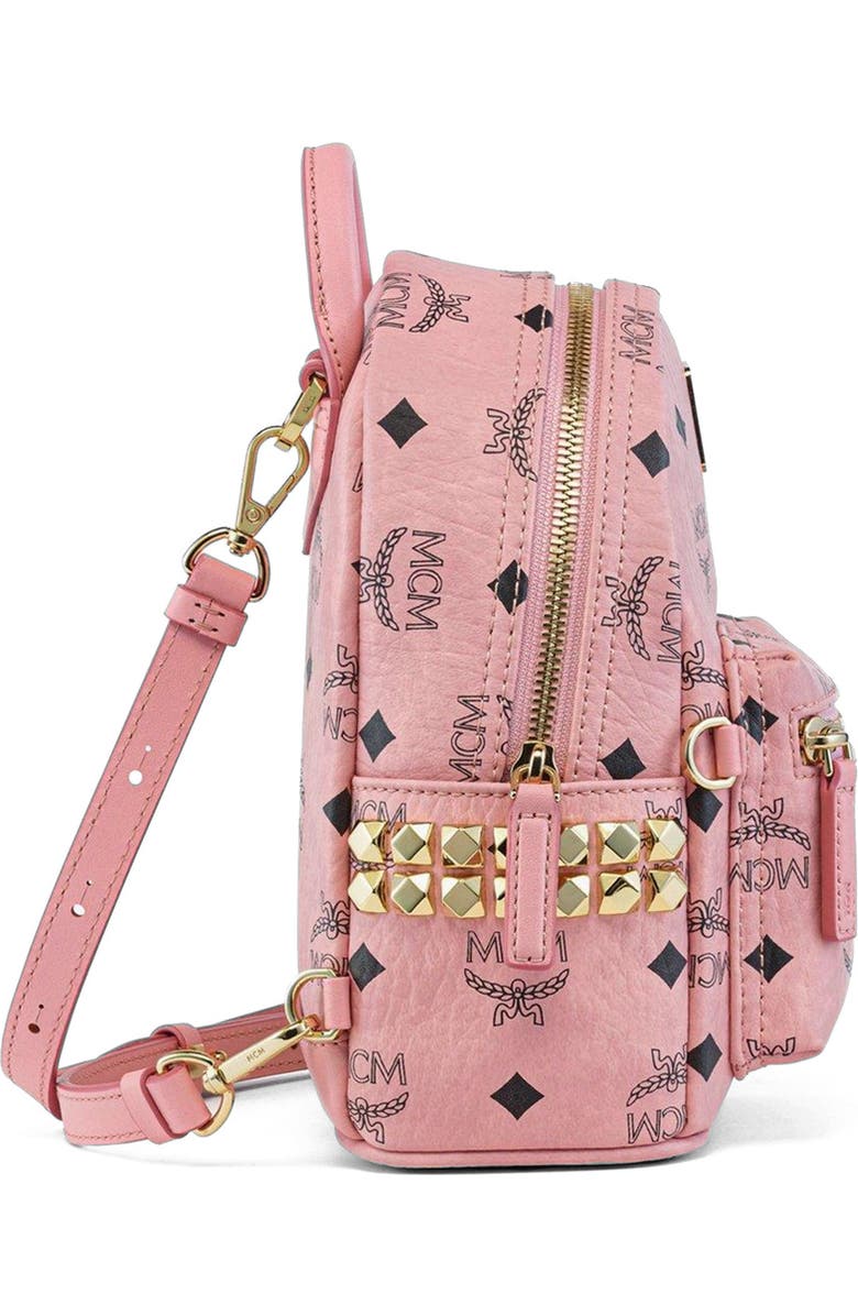 MCM Stark Bebe Boo Side Studs Backpack in Visetos, Alternate, color, Pink