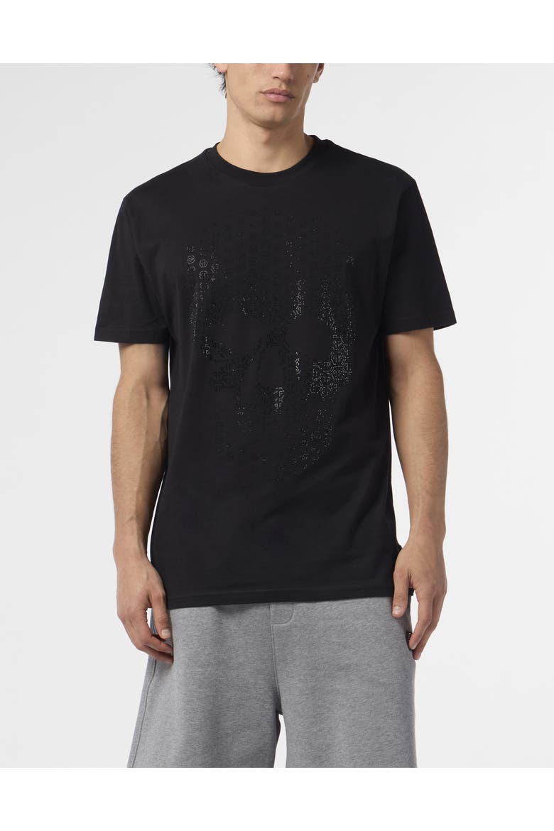 Round Neck T-Shirt Skull Strass Skull Strass Men, Main, color, black/black