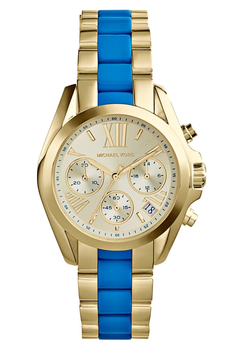MICHAEL Michael Kors Michael Kors 'Bradshaw - Mini' Chronograph Resin Link Bracelet Watch, 36mm, Main, color, 