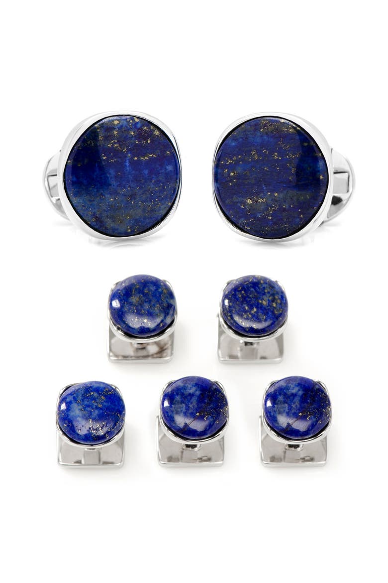 Lapis Cuff Links & Studs Set, Main, color, BLUE
