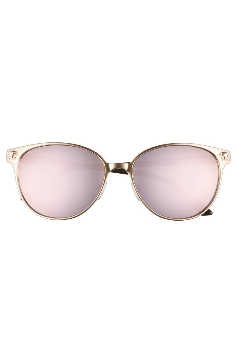 Versace Glam Medusa 57mm Cat Eye Sunglasses, Alternate, color, Pink Gold / Dark Grey Mirror Pink