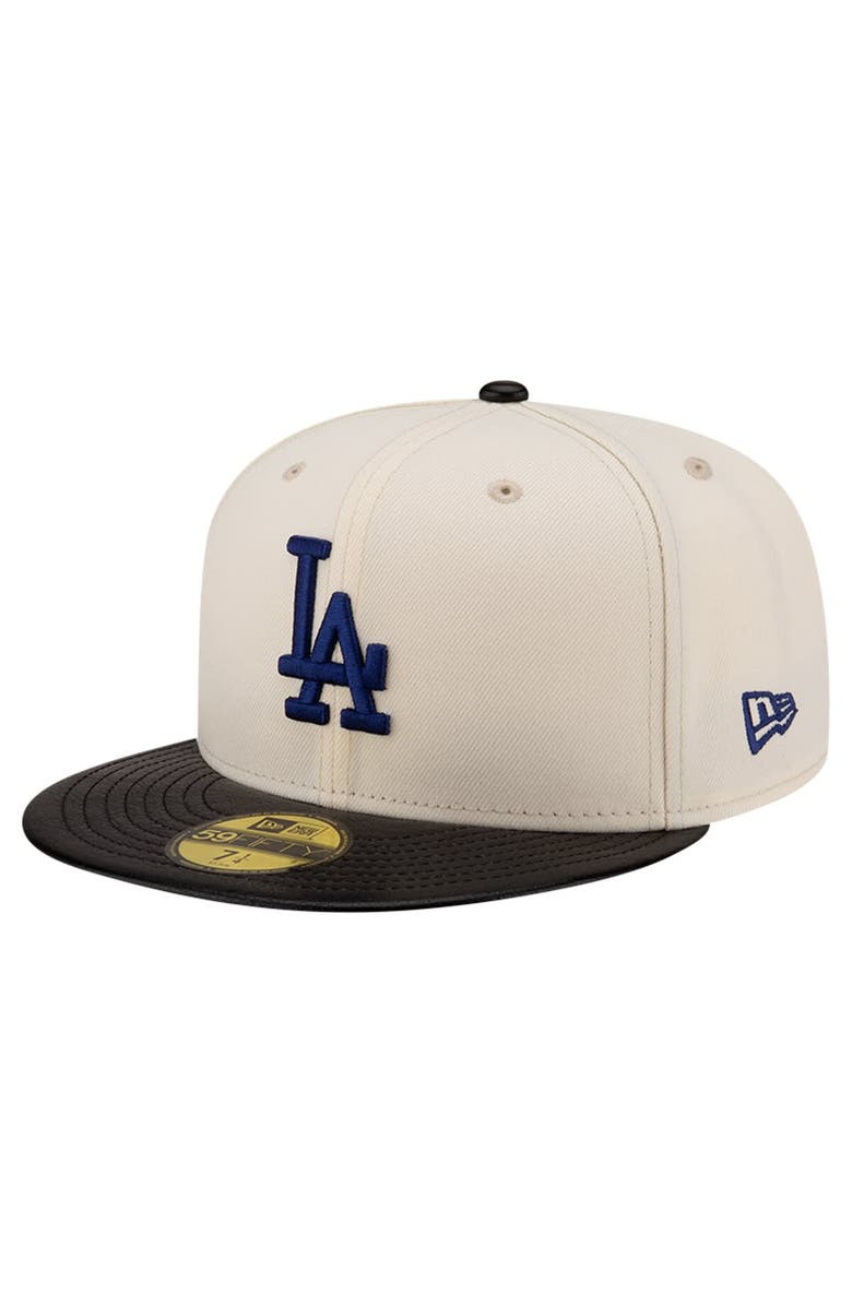 New Era Men's New Era Cream Los Angeles Dodgers Game Night Leather Visor 59FIFTY Fitted Hat, Main, color, 
