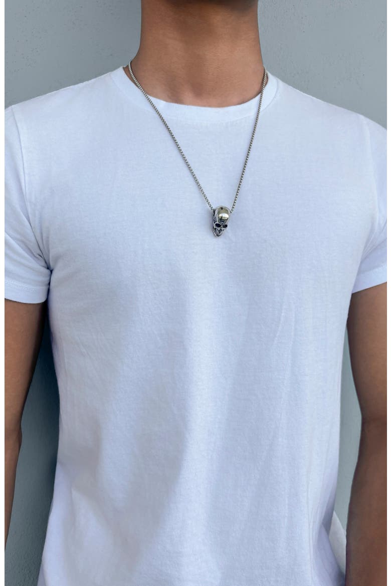 Men's Silver Plated Skull Pendant Necklace, Alternate, color, SILVER