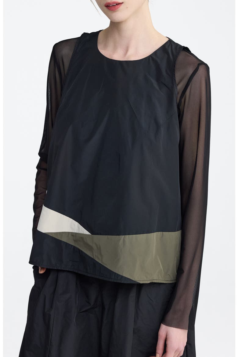 Tallora Asymmetric Panel Taffeta Top, Alternate, color, Black