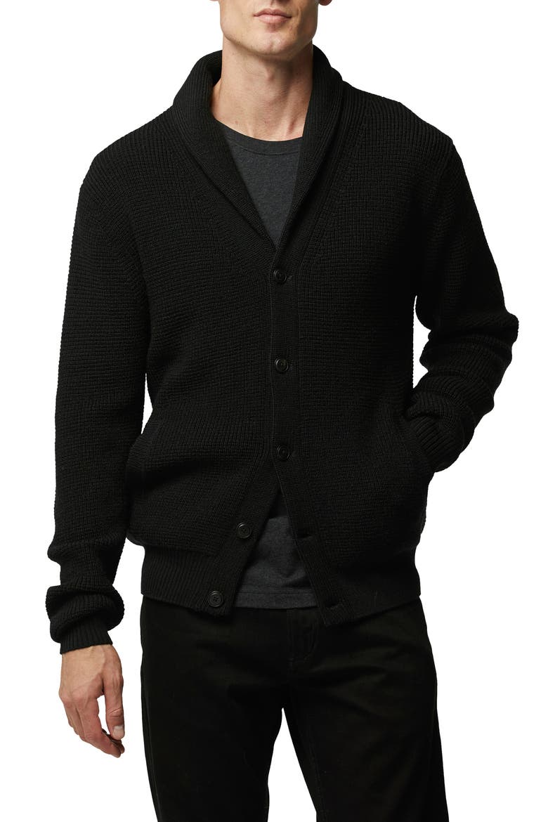 Brigadoon Shawl Collar Merino Wool Cardigan, Main, color, EBONY