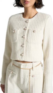 Manière De Voir Celine Cropped Tweed Jacket with Pearls