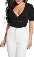 GUESS Rib Short Sleeve Surplice Sweater