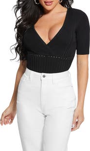 GUESS Rib Short Sleeve Surplice Sweater