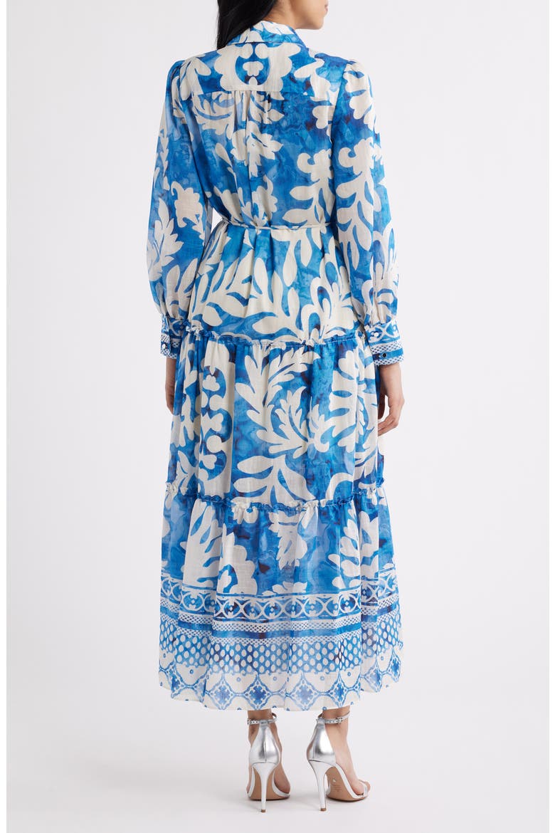 Mixed Print Long Sleeve Tiered Shirtdress, Alternate, color, BLUE MULTI