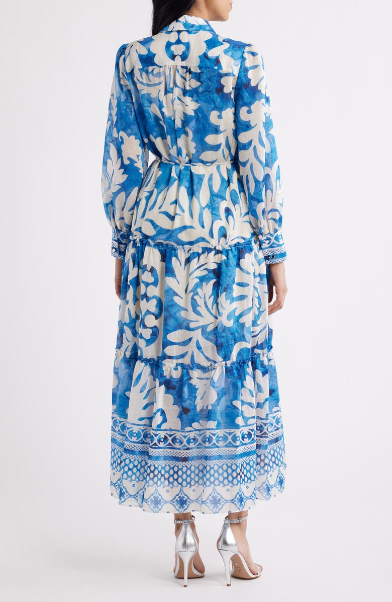 Julia Jordan Mixed Print Long Sleeve Tiered Shirtdress, Alternate, color, Blue Multi