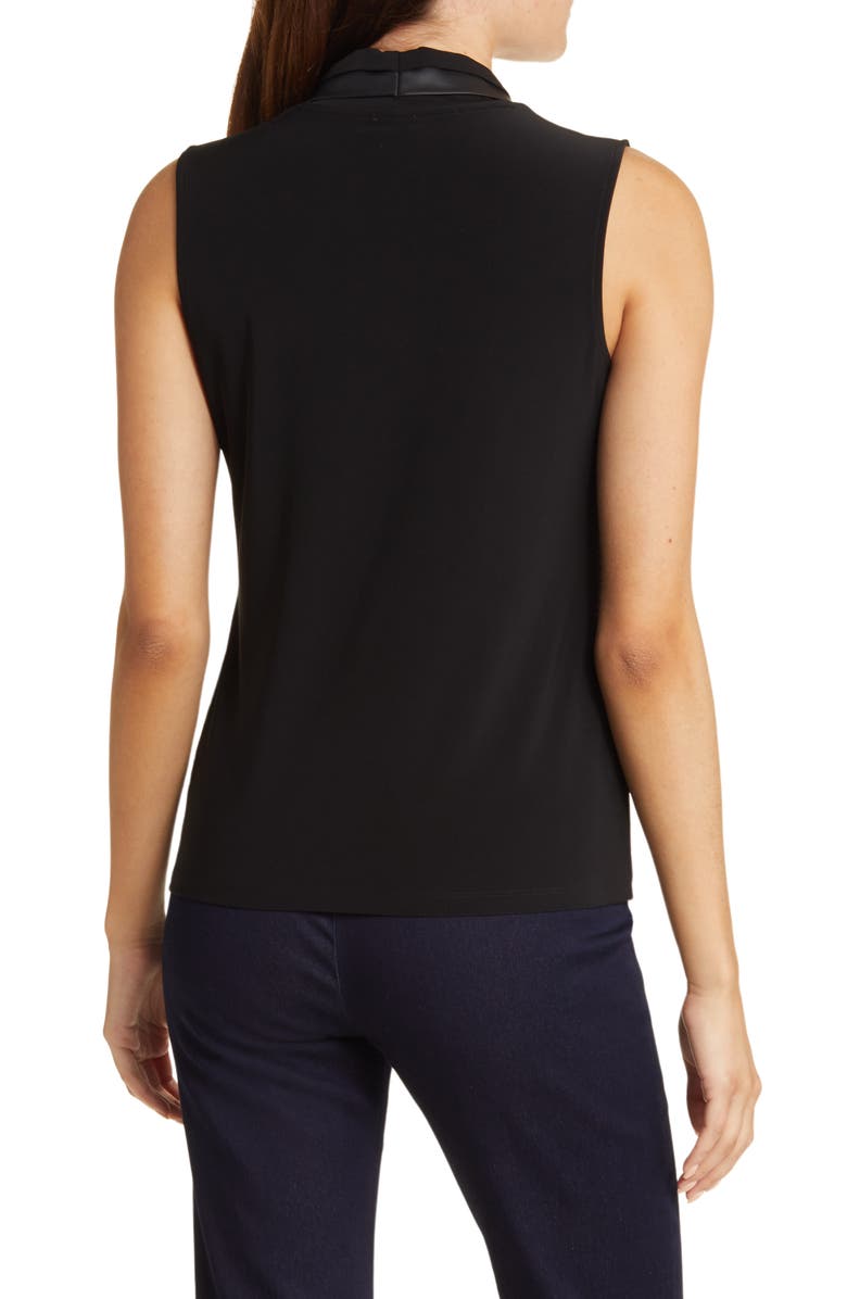 Anne Klein Triple Pleat Faux Leather Trim Top, Alternate, color, 