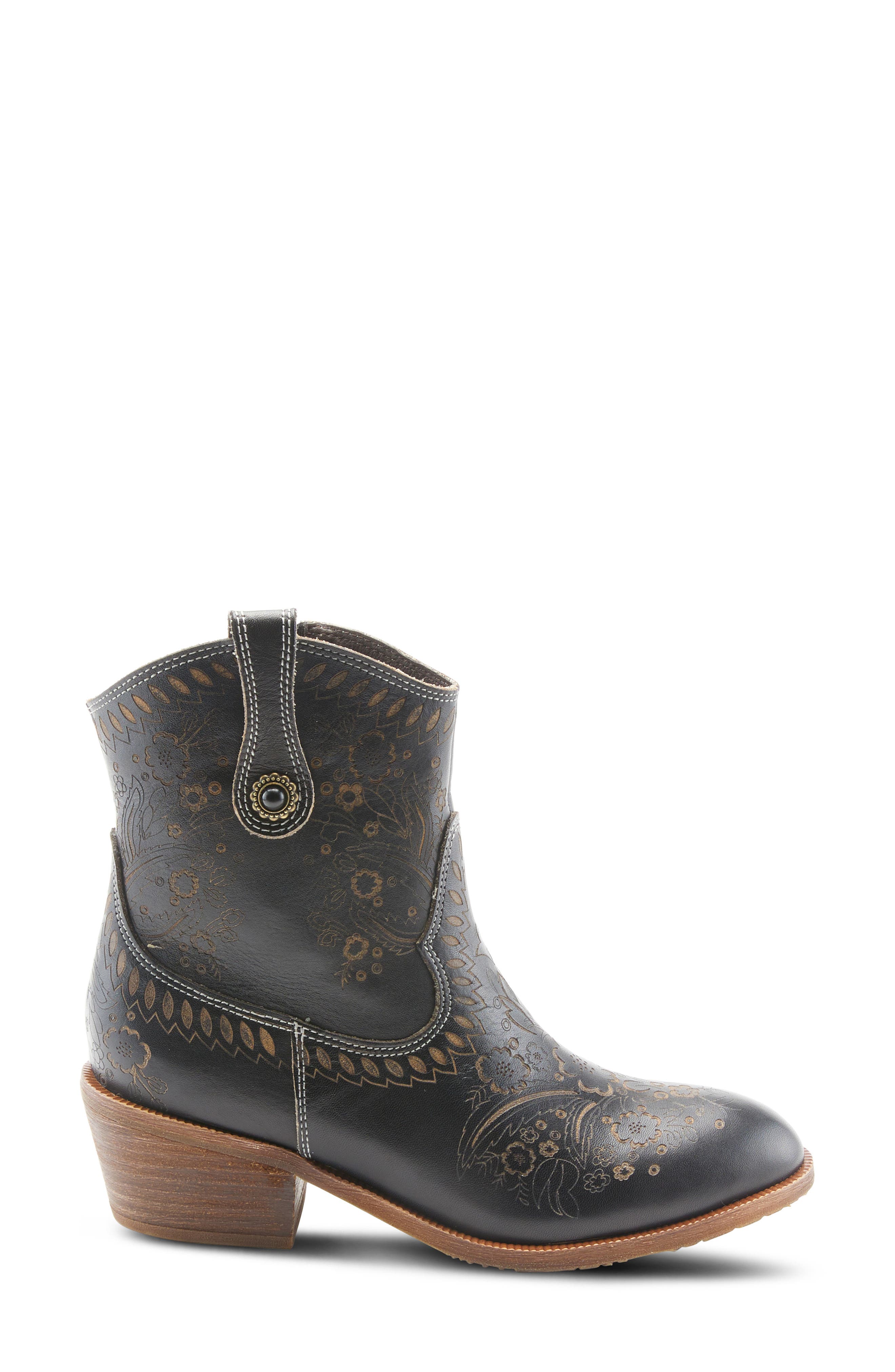 L'Artiste by Spring Step Galop Embossed Floral Leather Bootie, Alternate, color, 