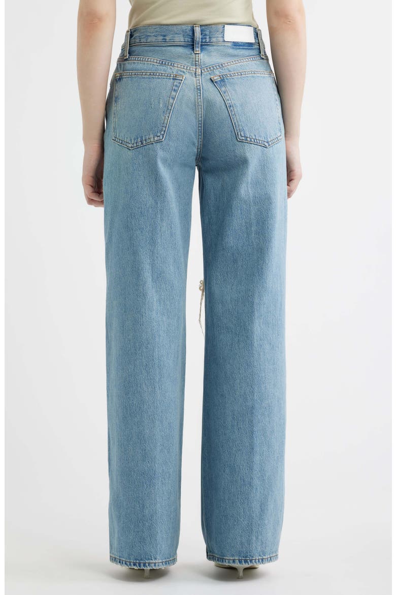 High Waist Ripped & Repaired Wide Leg Jeans, Alternate, color, AGE WORN BLUE