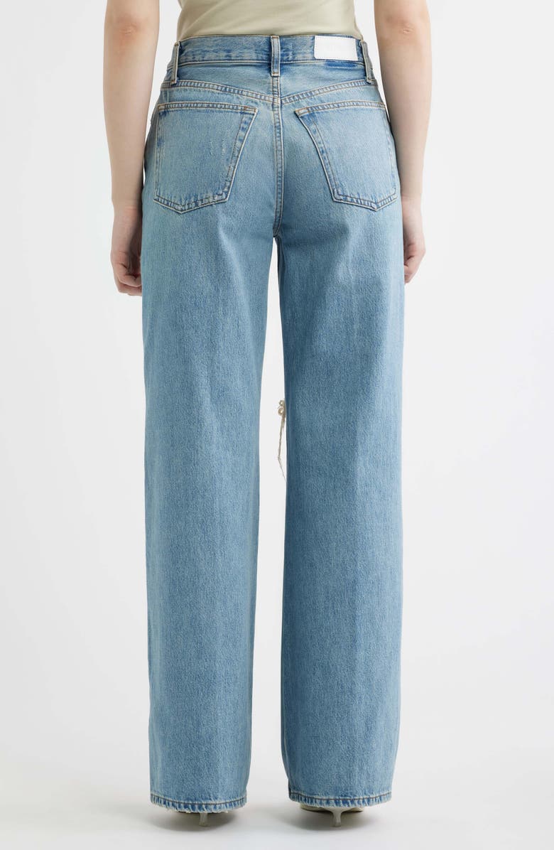 Re/Done High Waist Ripped & Repaired Wide Leg Jeans, Alternate, color, Age Worn Blue