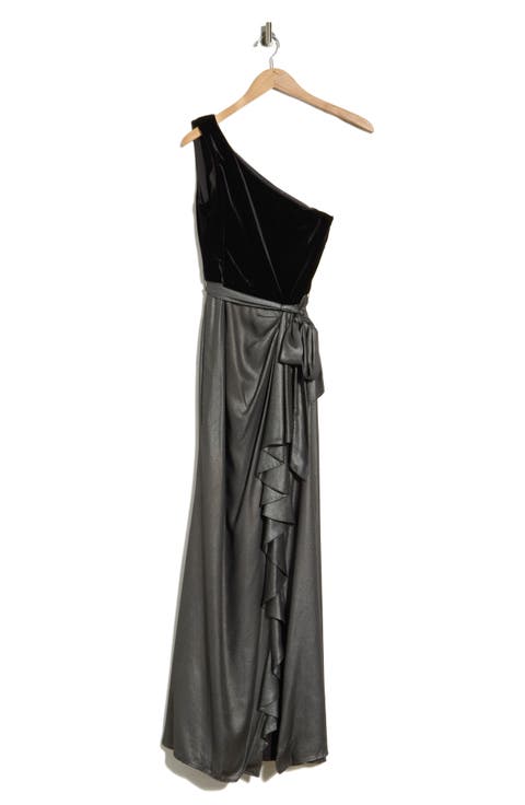 One-Shoulder Mixed Media Gown