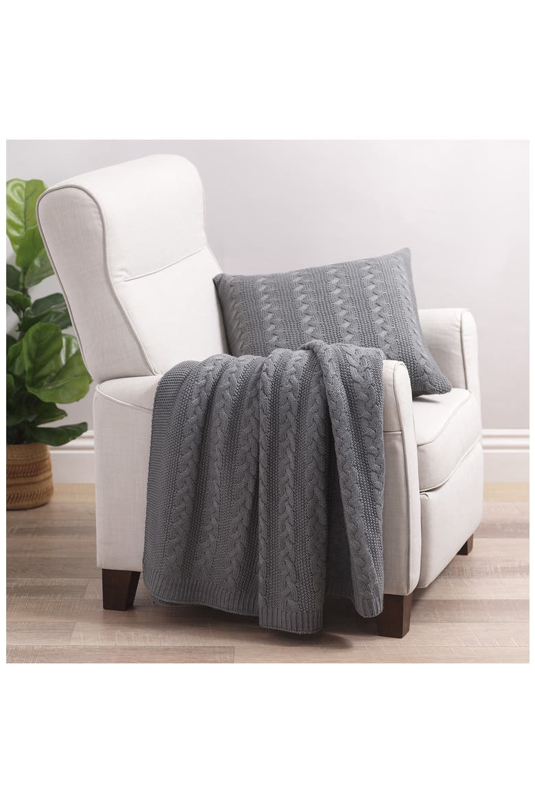 Cable Knit Throw, Alternate, color, GREY