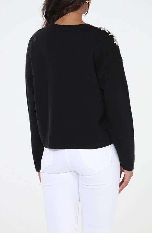 Rain And Rose Floral Appliqué Cardigan In Black