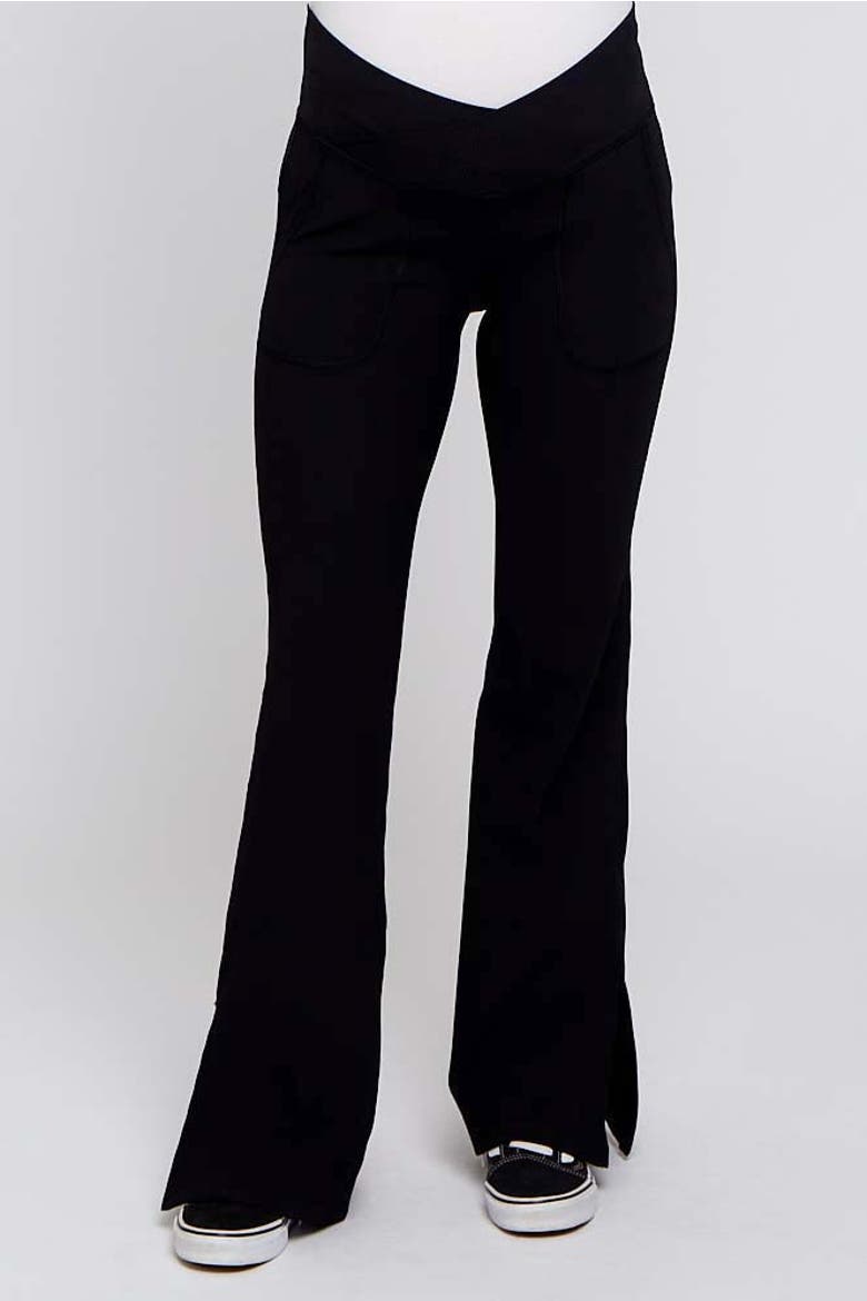V-Waist Ribbed Bootcut Maternity Leggings, Alternate, color, Black