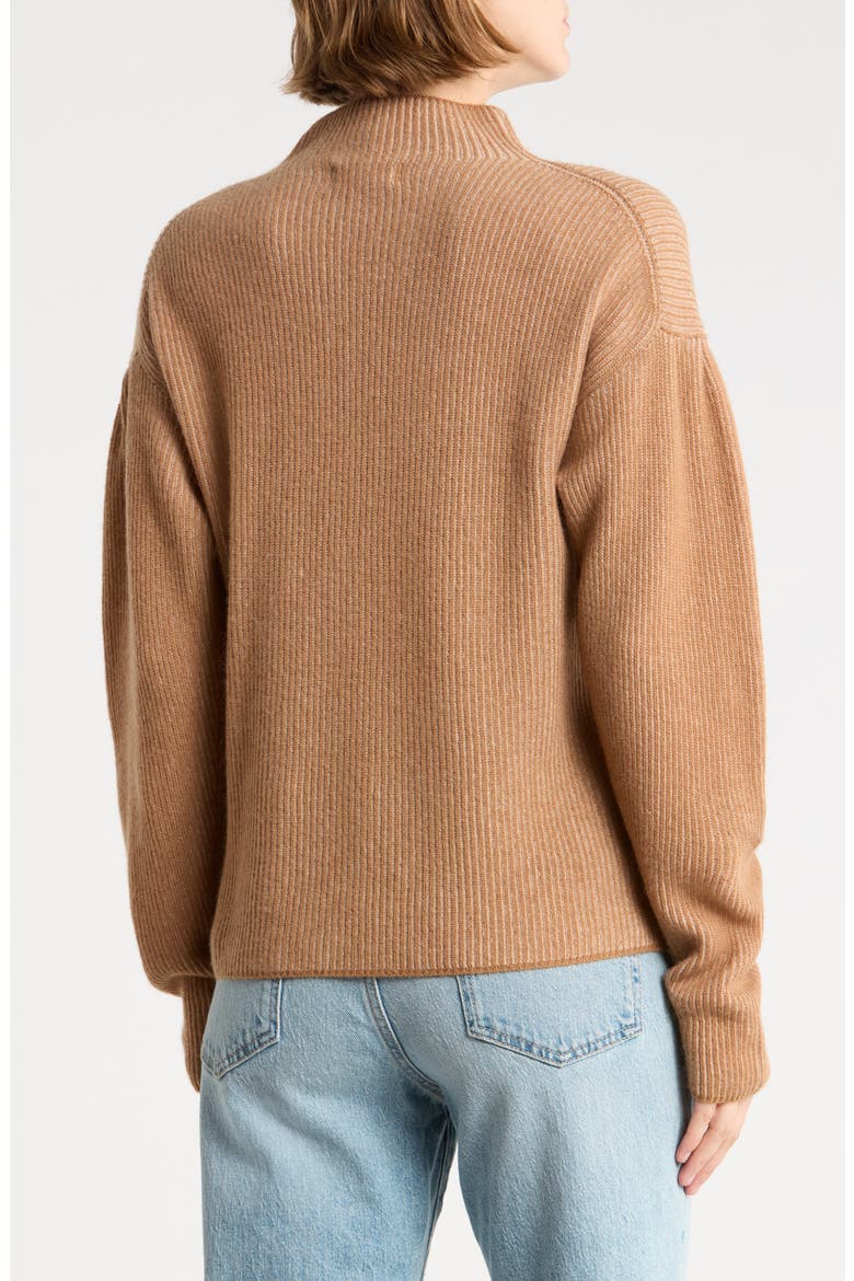 Funnel Neck Wool & Cashmere Plaited Rib Sweater, Alternate, color, SADDLE MULTI