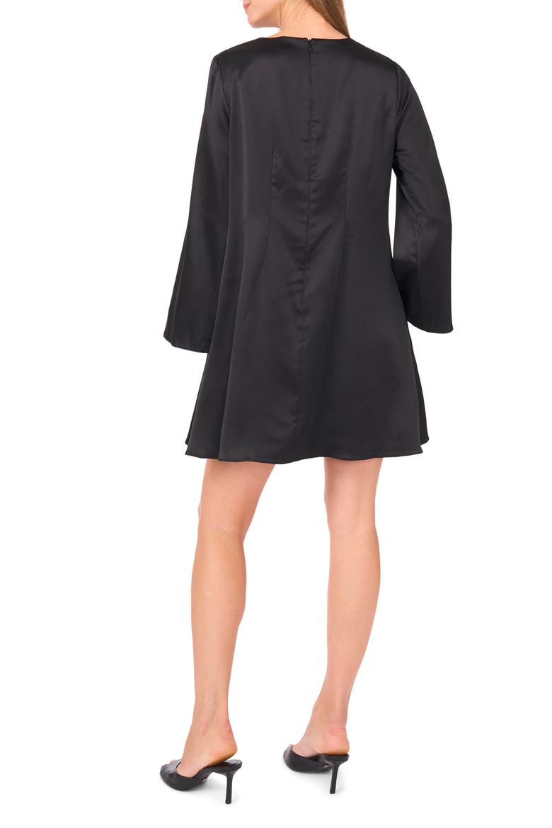 Long Sleeve Satin Minidress, Alternate, color, RICH BLACK
