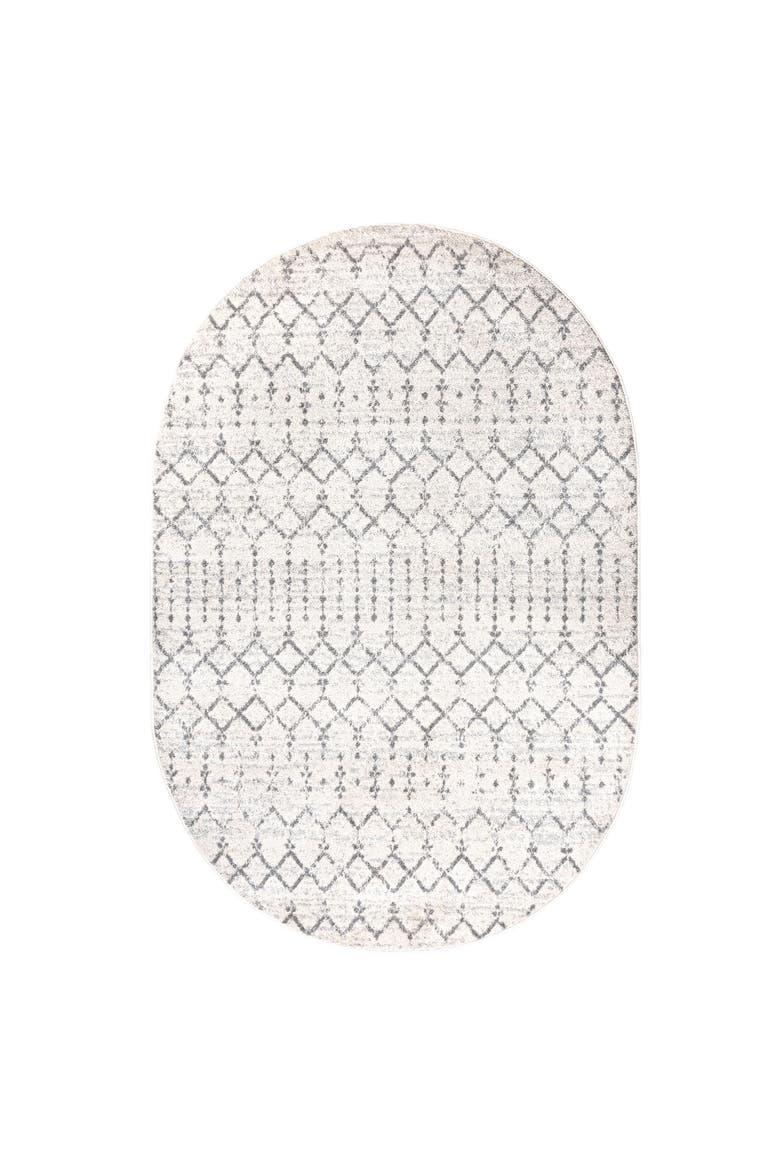 Moroccan HYPE Boho Vintage Diamond Oval Area Rug, Main, color, Cream/Gray