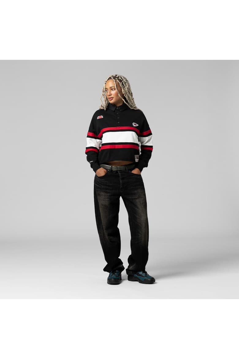 Women's Mitchell & Ness  Black Kansas City Chiefs  Cropped Long Sleeve Rugby Polo, Main, color, Black