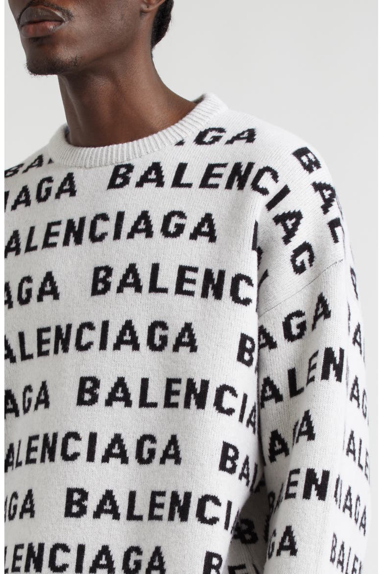 Allover Logo Wool Blend Crewneck Sweater, Alternate, color, WHITE/ BLACK