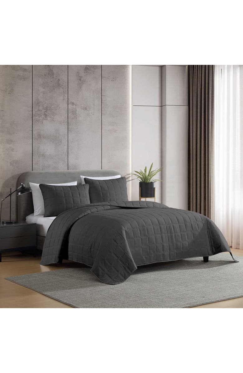 Kenneth Cole Reaction Stonewashed Solid Microfiber Quilt & Sham Set, Alternate, color, Dark Grey