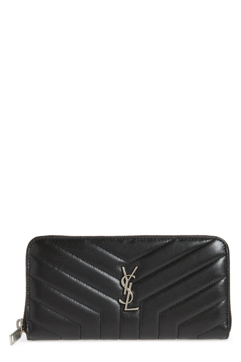 Loulou Matelassé Leather Zip-Around Wallet, Main, color, NOIR
