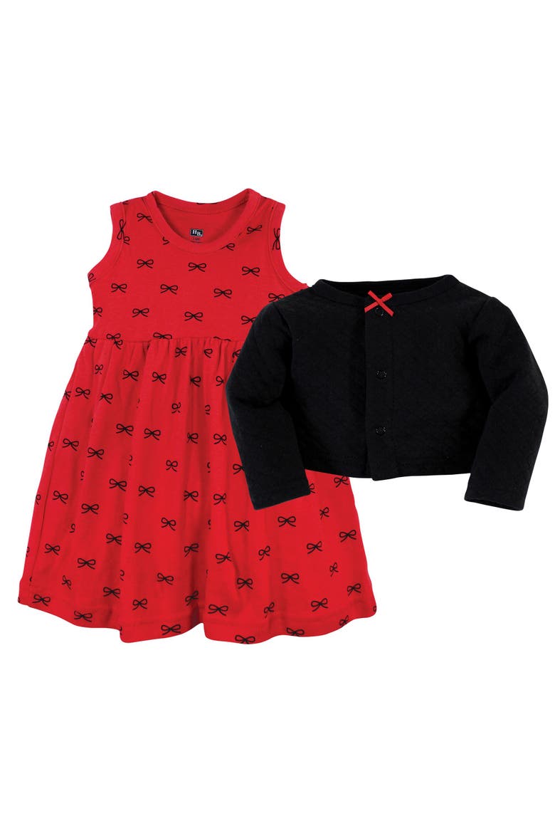 Quilted Cardigan and Dress, Alternate, color, Red Black Bows