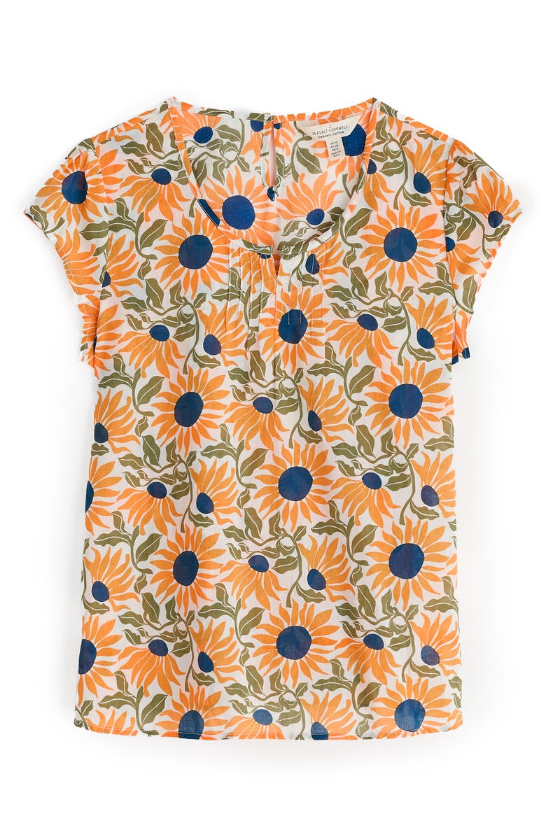 Seasalt Cornwall Garden Gate Floral Organic Cotton Voile Top, Alternate, color, Bold Sunflower Daylily