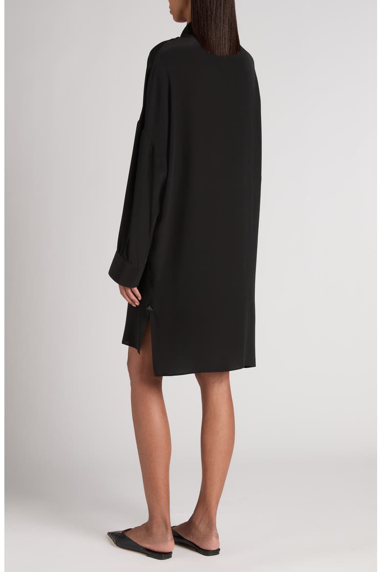 Long Sleeve Silk Crêpe de Chine Tunic Dress, Alternate, color, BLACK