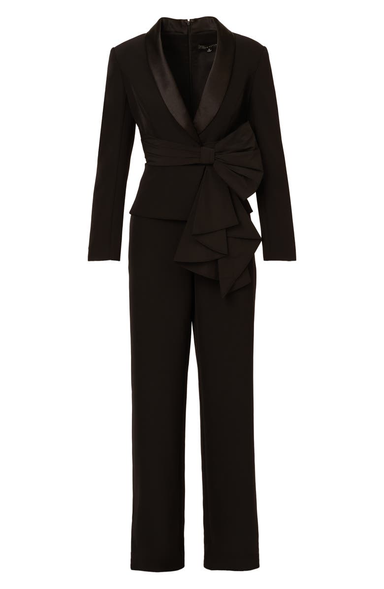 Aidan Mattox by Adrianna Papell Bow Long Sleeve Stretch Crepe Jumpsuit, Alternate, color, 