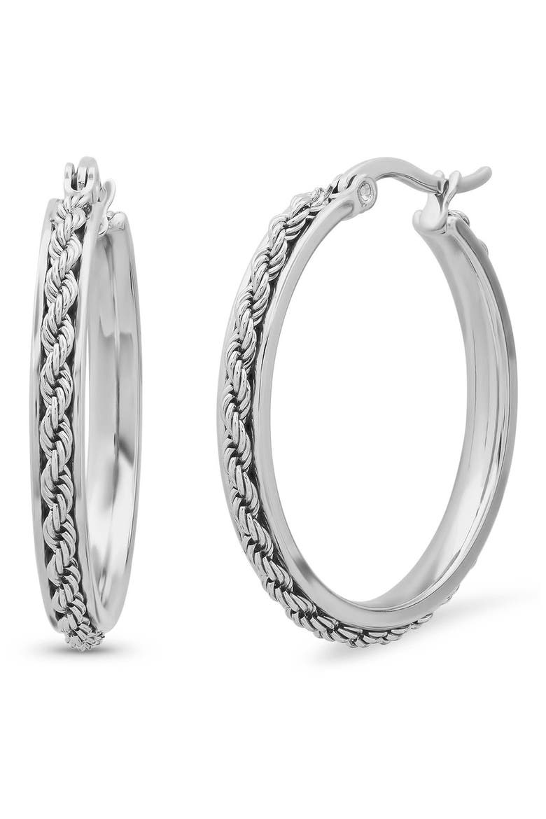 Rope Hoop Earrings, Main, color, SILVER