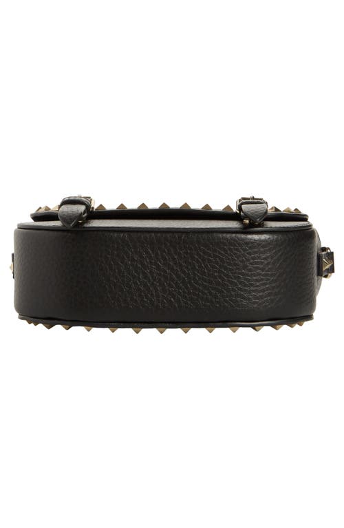 Valentino Small Rockstud Leather Saddle Crossbody Bag In Black