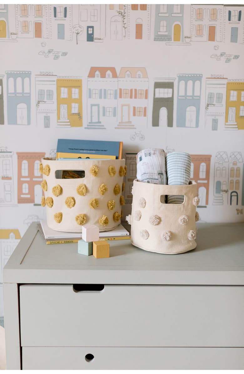 Pehr Mini Pompom Canvas Bin, Alternate, color, Grey