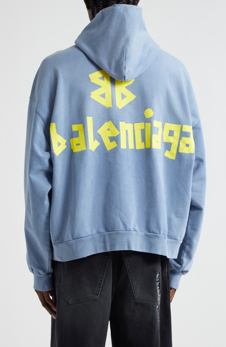 Balenciaga Tape Logo Distressed Cotton Hoodie, Alternate, color,