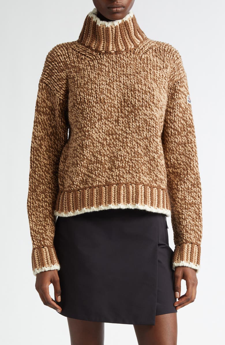 Moncler Marled Virgin Wool Blend Turtleneck Sweater, Main, color, Beige