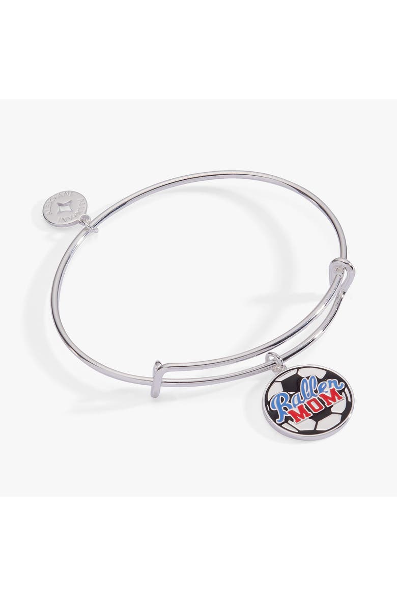 'Baller Mom' Soccer Charm Bangle, Main, color, Silver