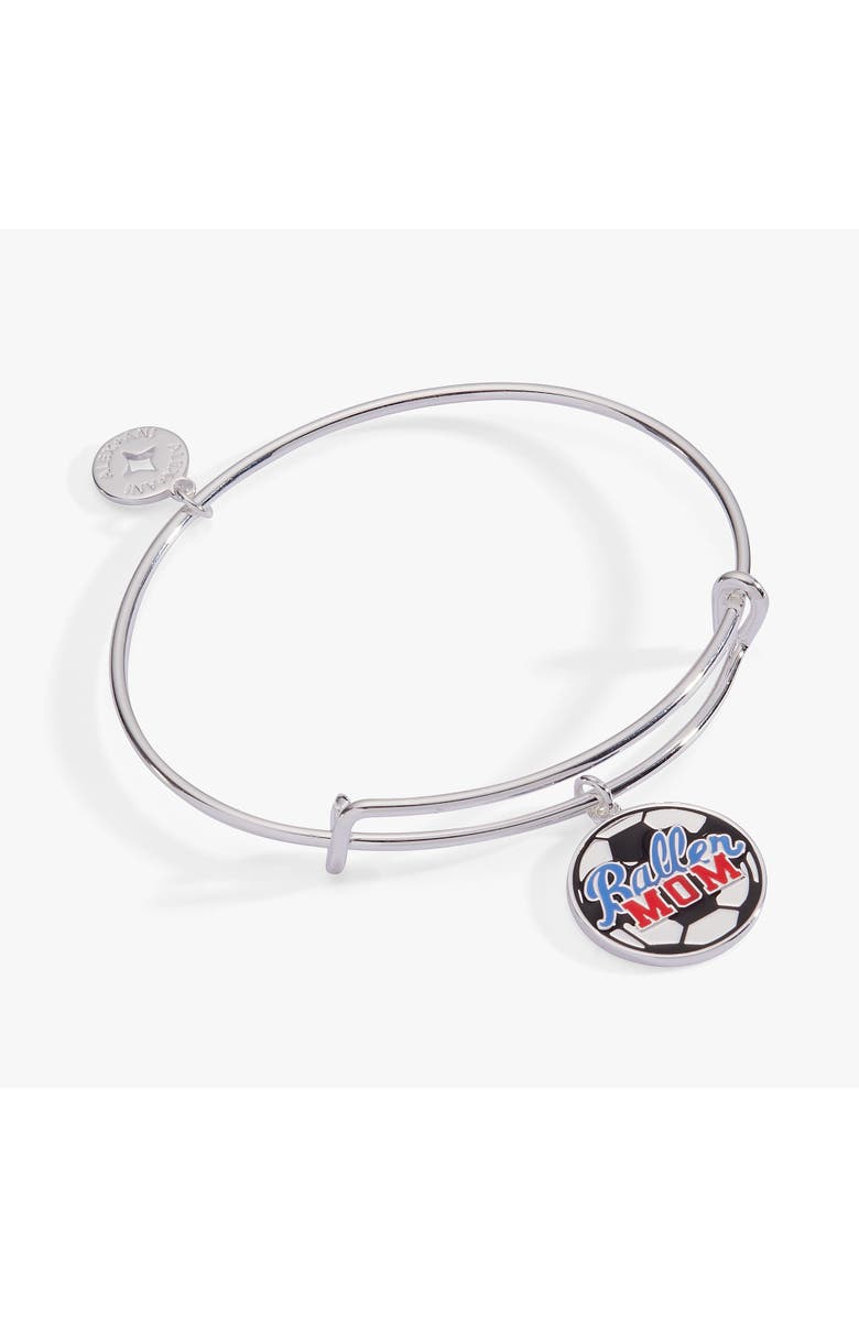 Alex and Ani 'Baller Mom' Soccer Charm Bangle, Main, color, Silver